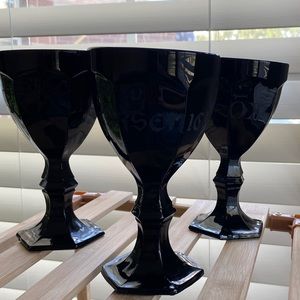 Urban Outfitters Set of three black glass Gothic goblets, Halloween glasses
